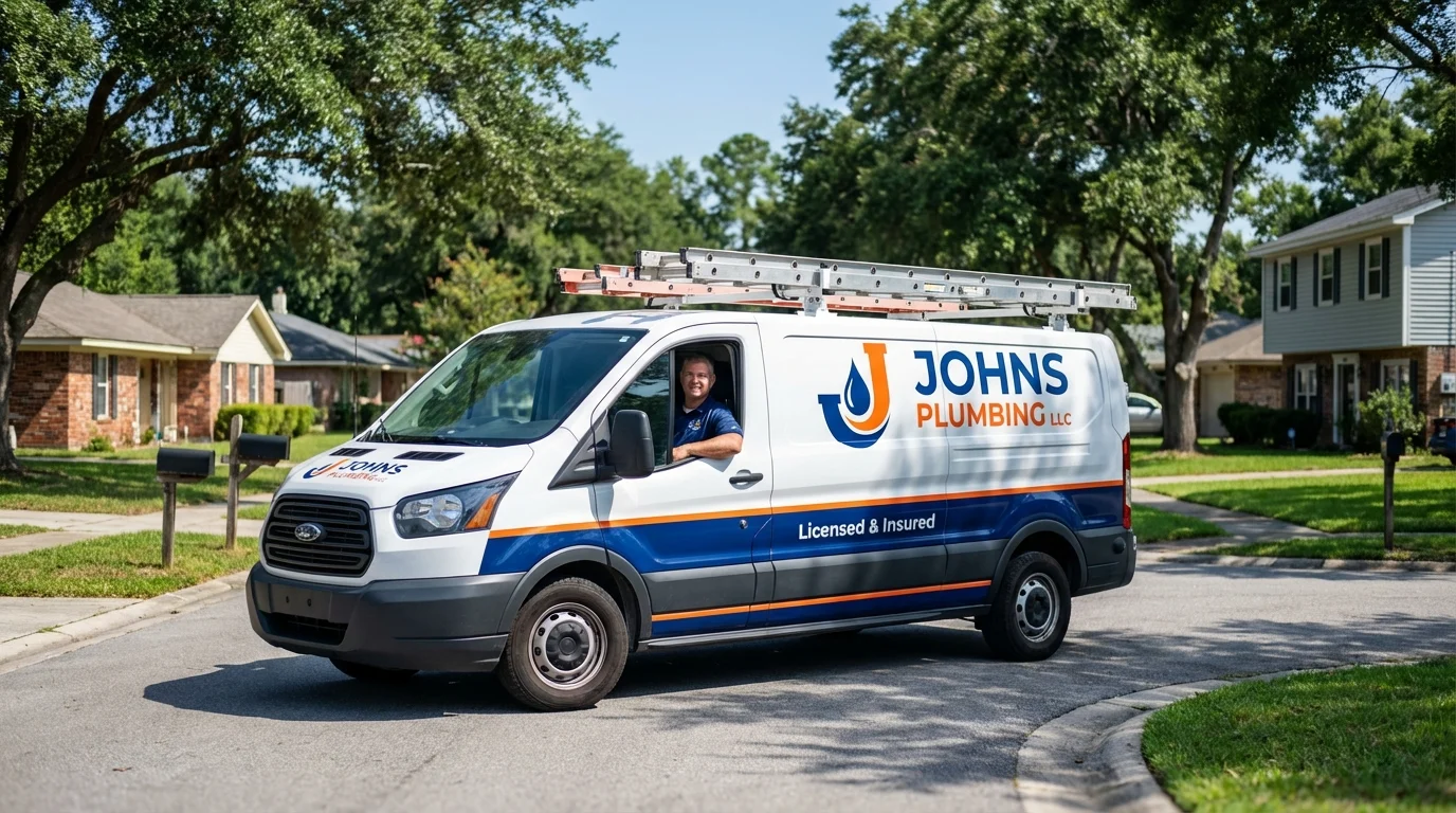 Johns Plumbing LLC service van in Four Oaks, NC
