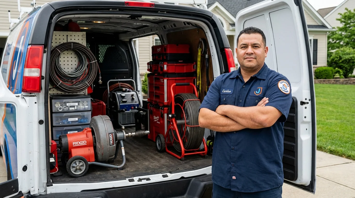 Professional drain cleaning equipment and Johns Plumbing LLC plumber in Four Oaks